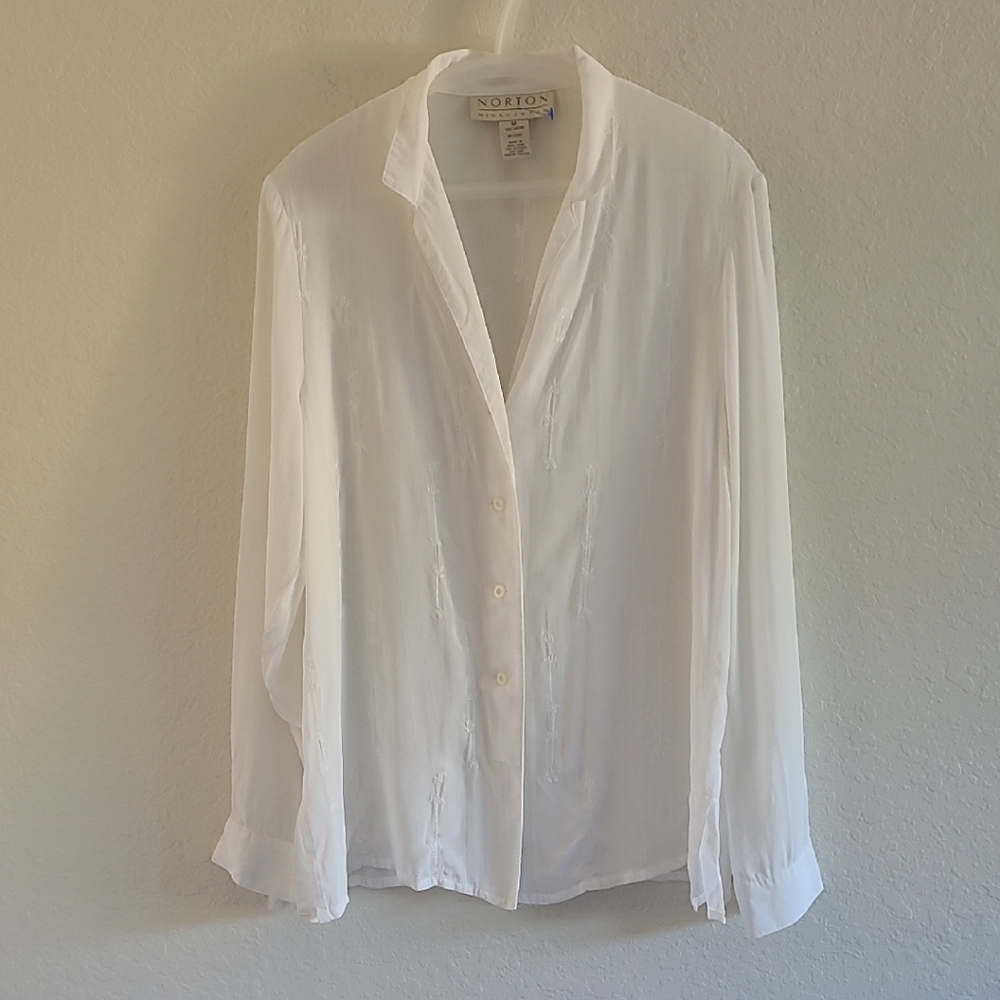 Norton McNaughton Classic White Button-Down Shirt. Sz Medium. Scandi Girl.